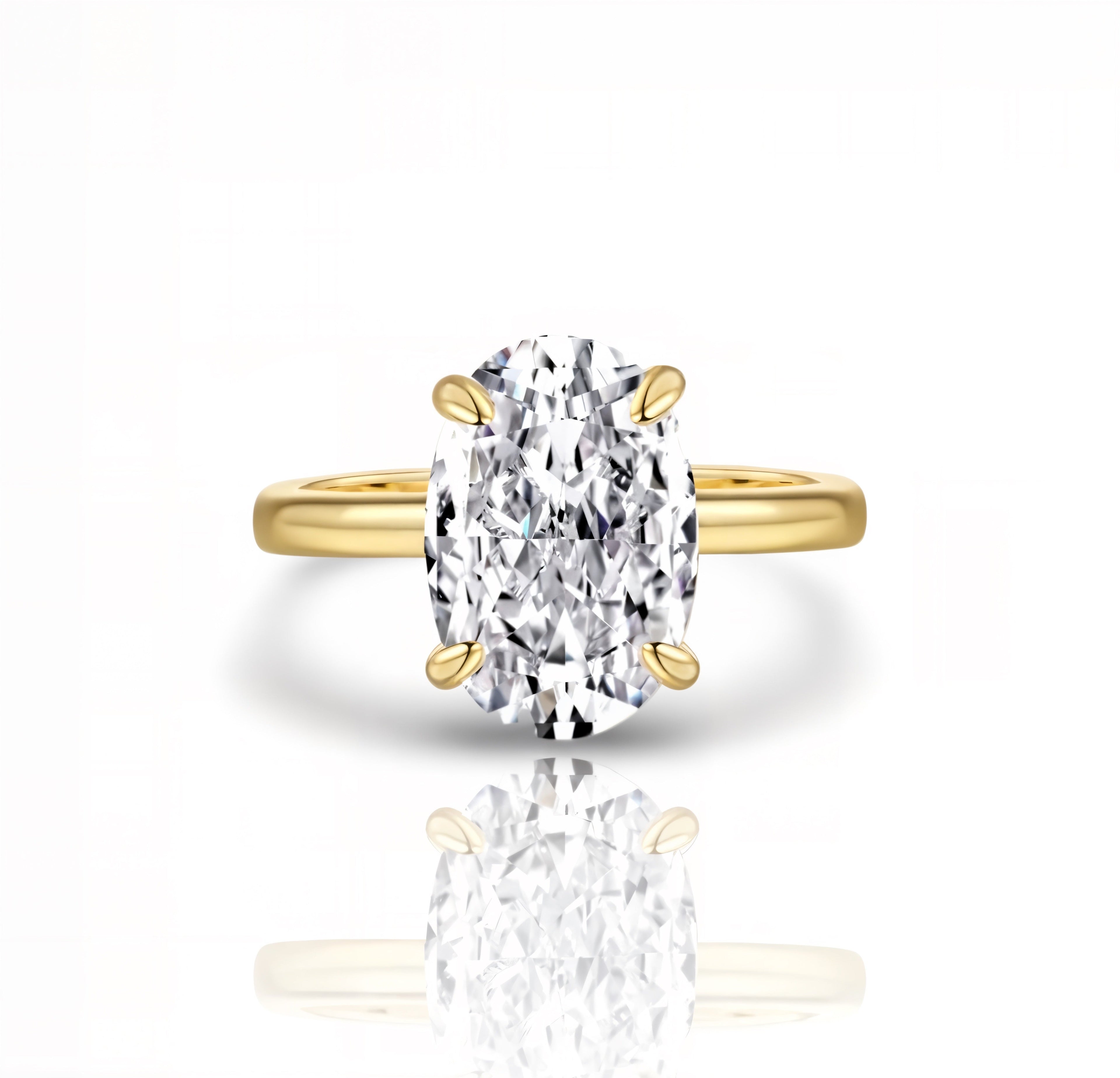 Gold Oval Diamond Ring | 925 Sterling Silver